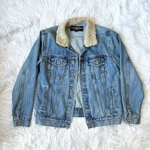 Vintage Lucky Brand Tomboy Trucker Denim Jean Jacket Sherpa Collar S